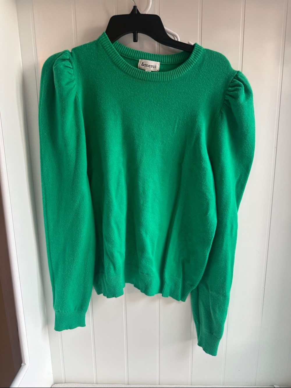 &merci Green Puff-Sleeve Crewneck Sweater